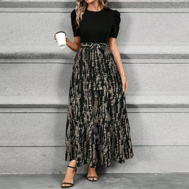 Isla | Women's High Waist Floral Print Short Sleeve Maxi Dress