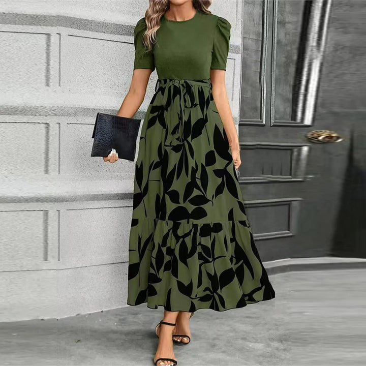 Isla | Women's High Waist Floral Print Short Sleeve Maxi Dress