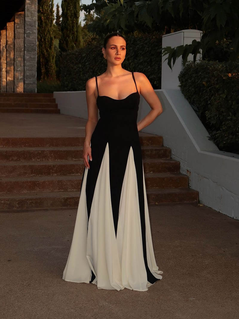 Vashara | Women's Black and White Formal Maxi Dress - Black - Image 3