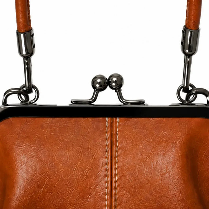 Vashara | Women's Vintage Kiss Lock Crossbody Bag - Brown - Image 10