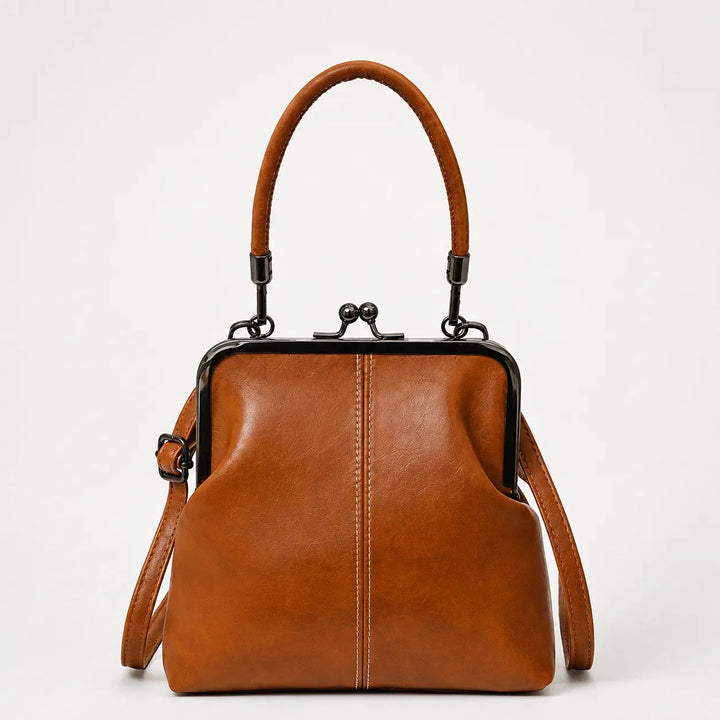 Vashara | Women's Vintage Kiss Lock Crossbody Bag - Brown - Image 11