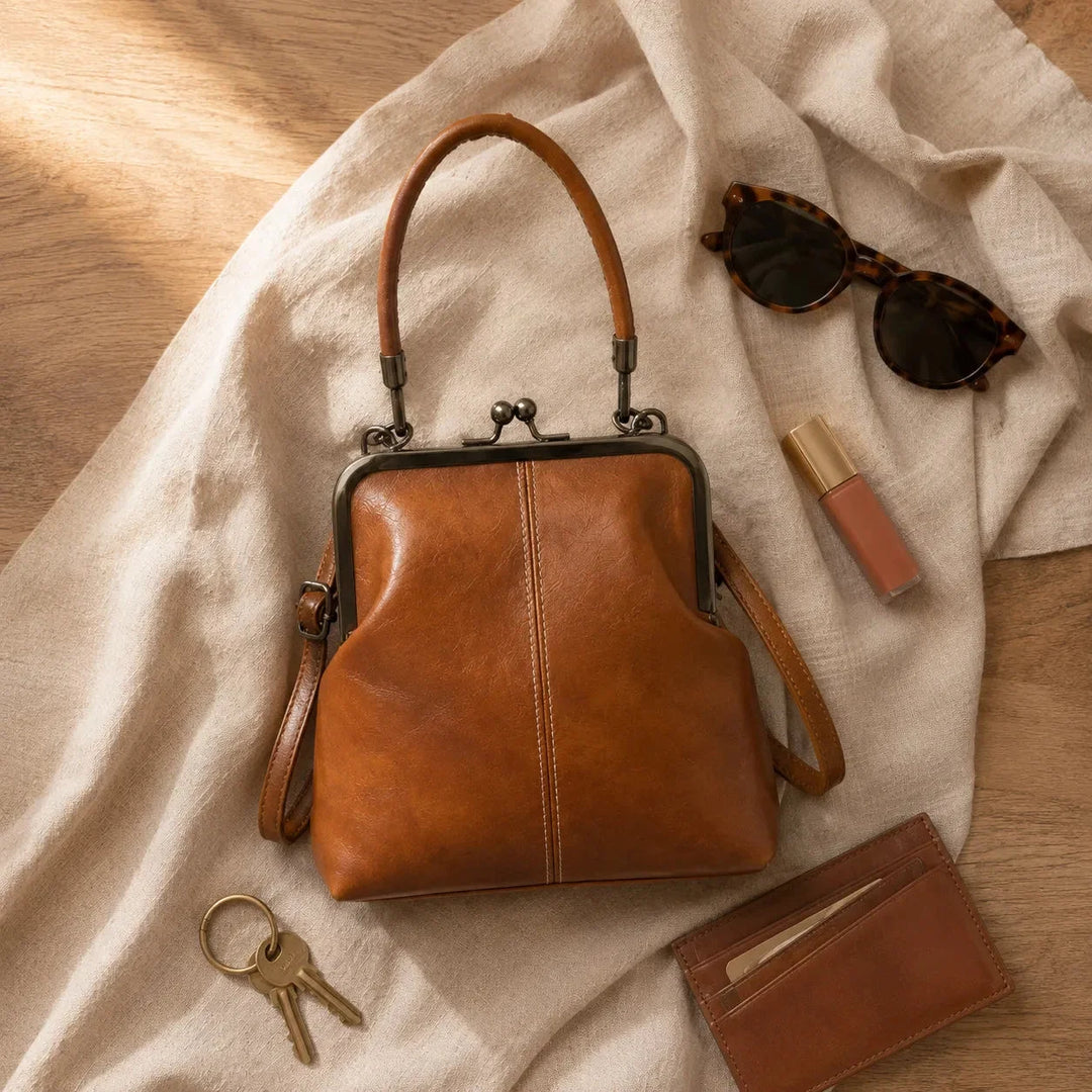 Vashara | Women's Vintage Kiss Lock Crossbody Bag - Brown - Image 6