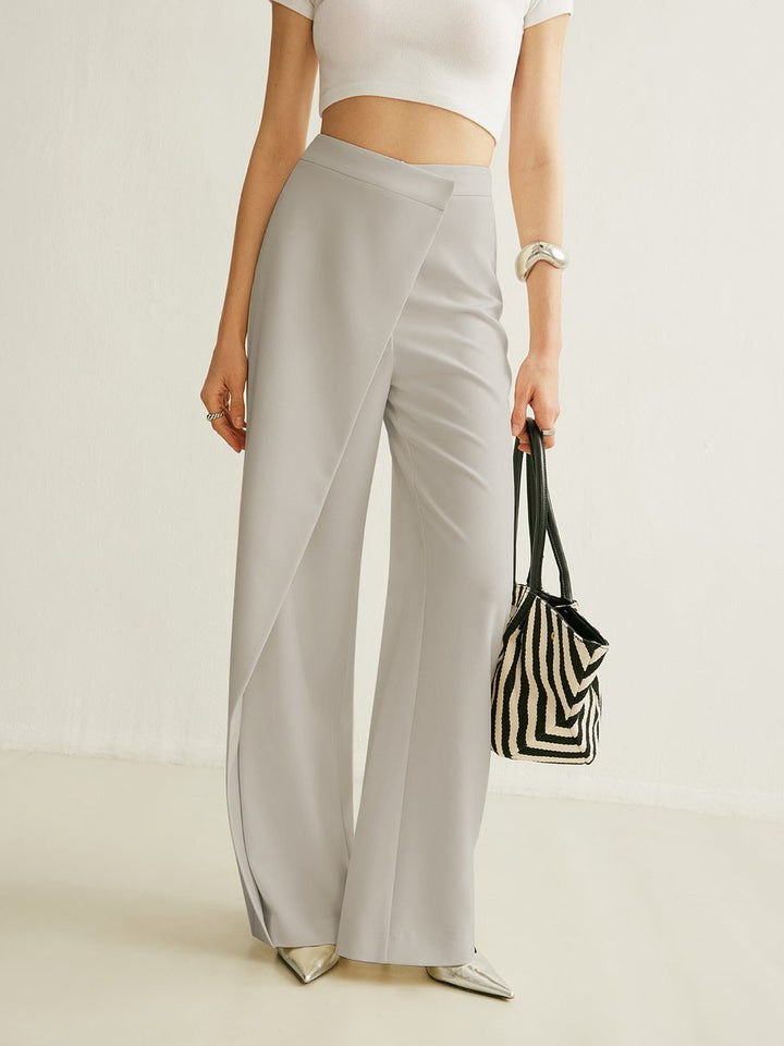 Vashti | Women's High Waist Asymmetric Wide Leg Pants - Light Grey - Image 1