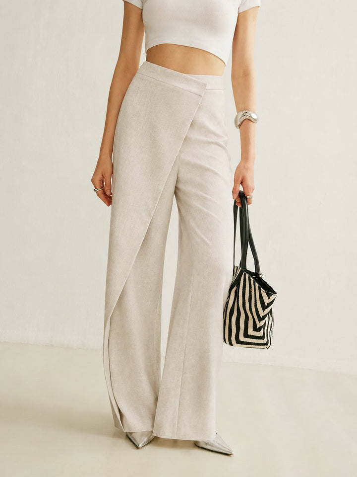 Vashti | Women's High Waist Asymmetric Wide Leg Pants - Light Grey - Image 2