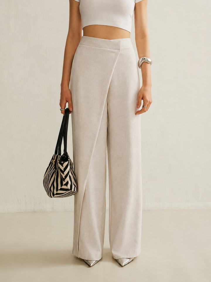 Vashti | Women's High Waist Asymmetric Wide Leg Pants - Light Grey - Image 3