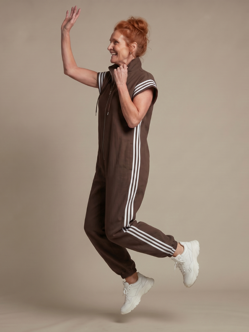 Vashti | Women's Zip Front Stripe Panel Jumpsuit - Burgundy - Image 17