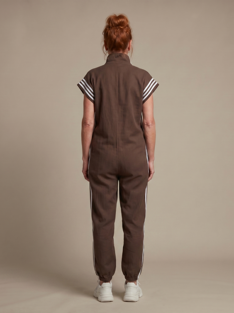 Vashti | Women's Zip Front Stripe Panel Jumpsuit - Burgundy - Image 19