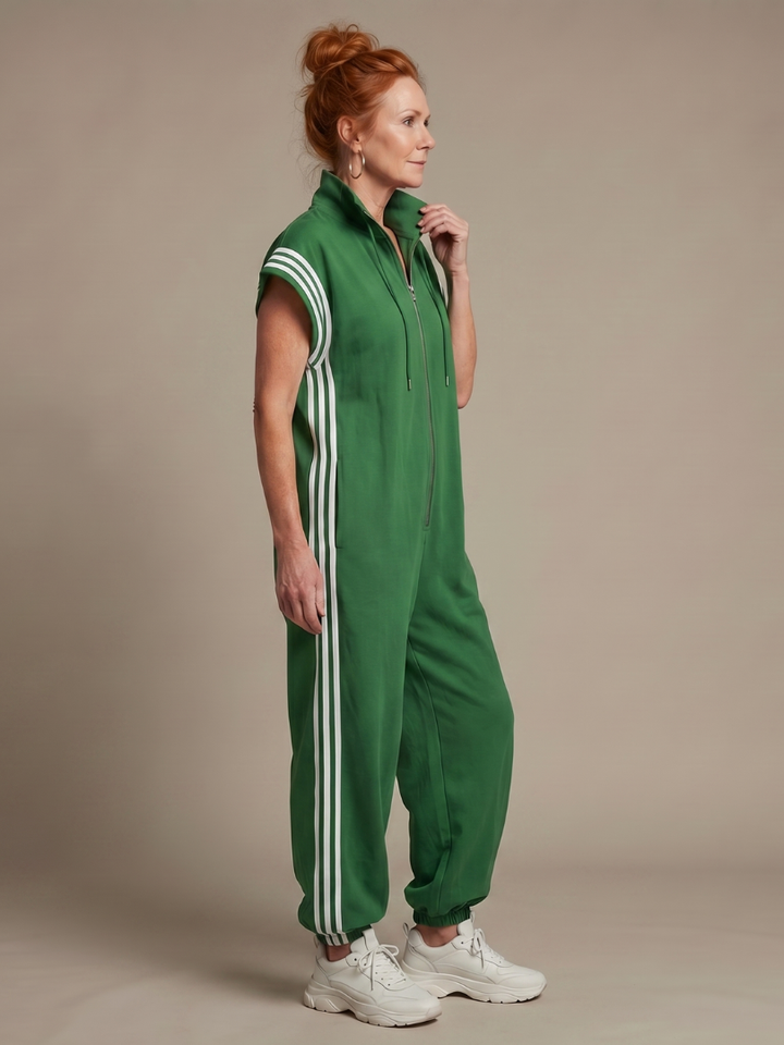 Vashti | Women's Zip Front Stripe Panel Jumpsuit - Burgundy - Image 22