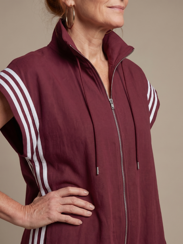 Vashti | Women's Zip Front Stripe Panel Jumpsuit - Burgundy - Image 3