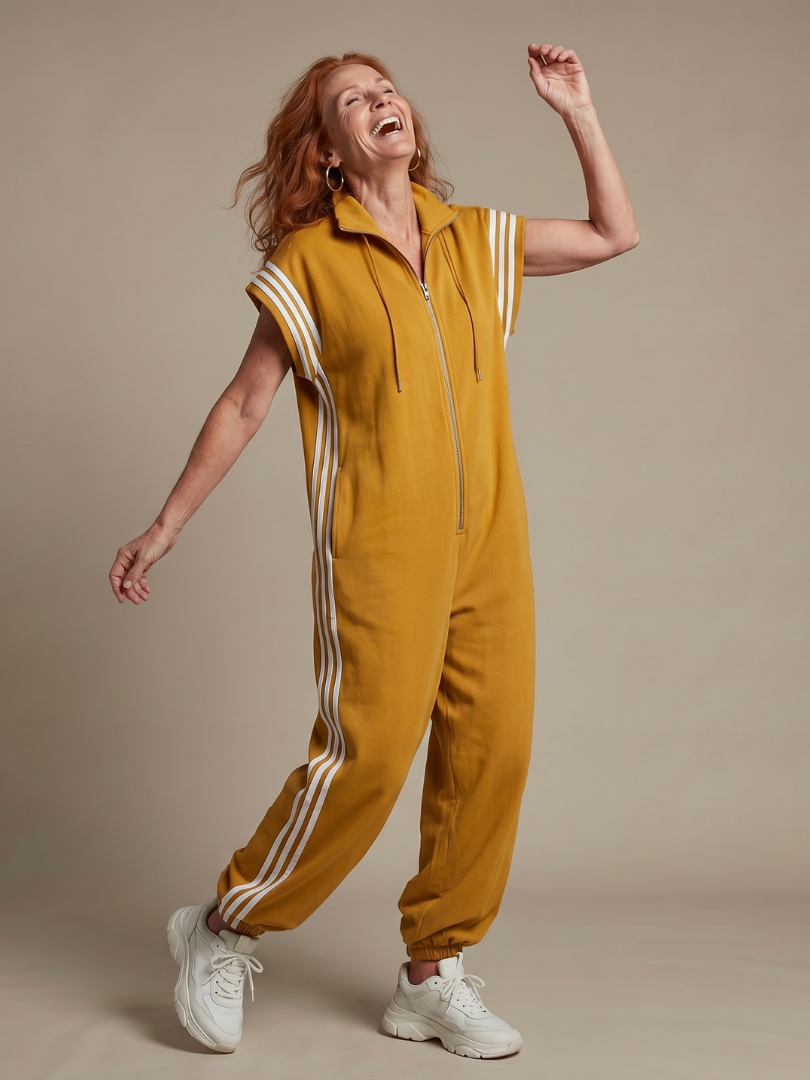 Vashti | Women's Zip Front Stripe Panel Jumpsuit - Burgundy - Image 6