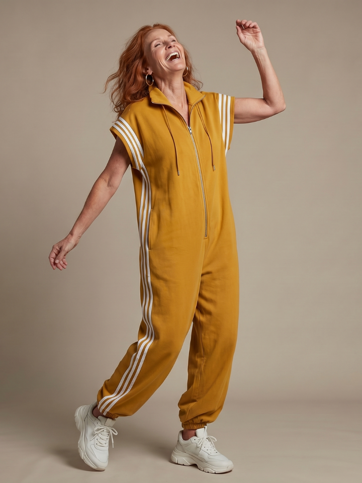 Vashti | Women's Zip Front Stripe Panel Jumpsuit - Burgundy - Image 6