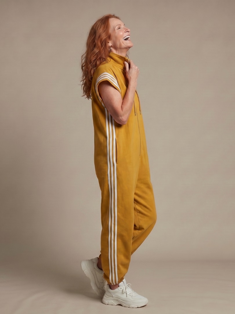 Vashti | Women's Zip Front Stripe Panel Jumpsuit - Burgundy - Image 7