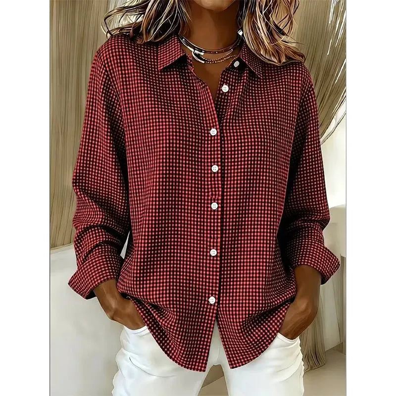Veldaine | Women's Gingham Button-Down Shirt Blouse - Light Blue - Image 10