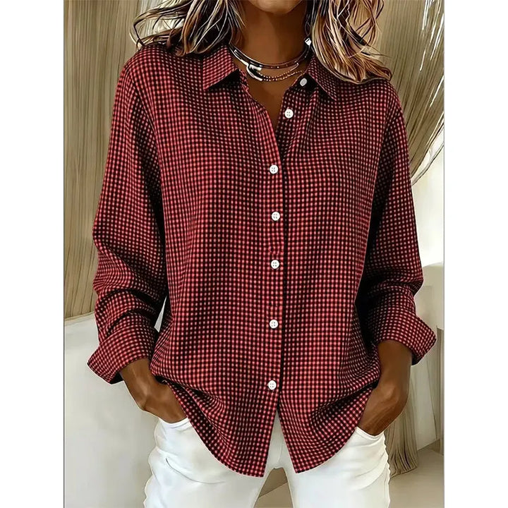 Veldaine | Women's Gingham Button-Down Shirt Blouse - Light Blue - Image 10