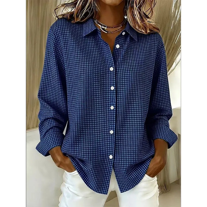 Veldaine | Women's Gingham Button-Down Shirt Blouse - Light Blue - Image 11