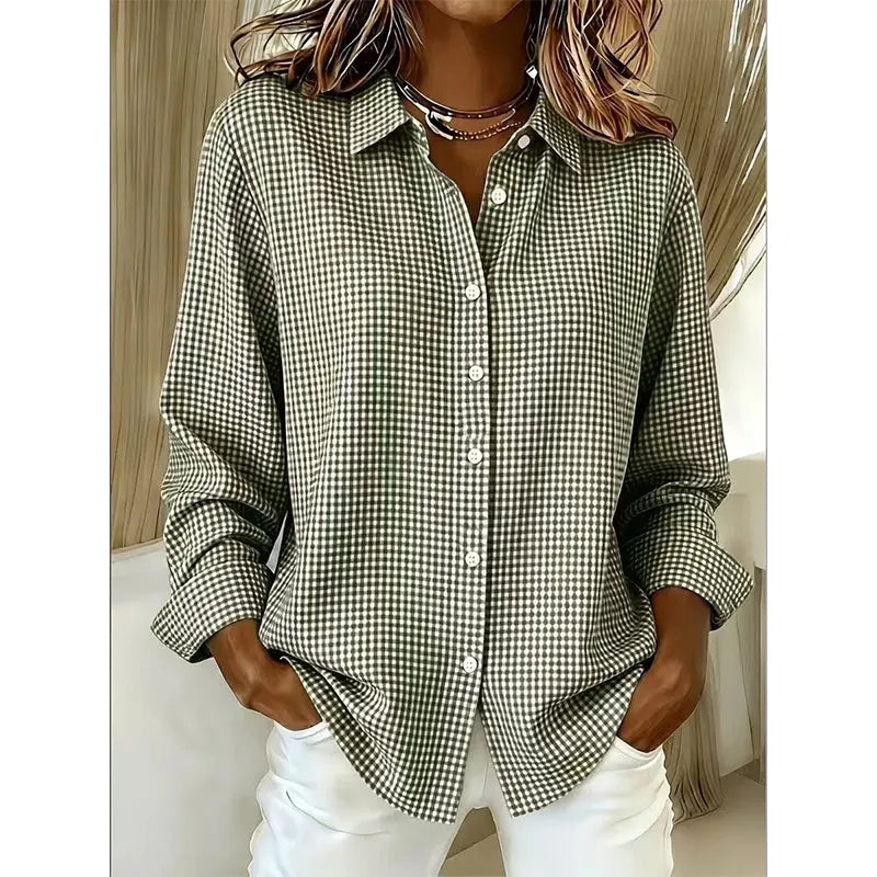 Veldaine | Women's Gingham Button-Down Shirt Blouse - Light Blue - Image 3