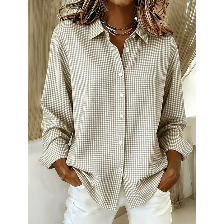 Veldaine | Women's Gingham Button-Down Shirt Blouse - Light Blue - Image 5