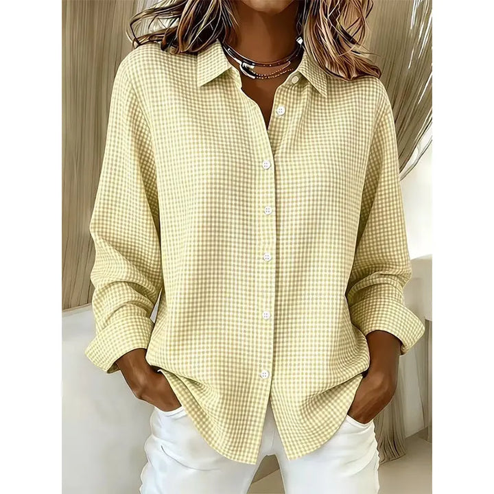 Veldaine | Women's Gingham Button-Down Shirt Blouse - Light Blue - Image 7