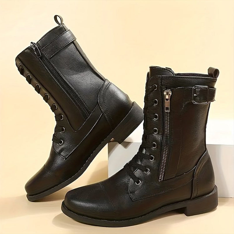 Veldara | Women's Lace-Up Mid-Calf Combat Boots - Image 2