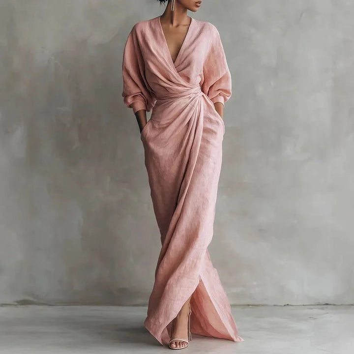 Veldara | Women's Wrap Maxi Dress Deep V-Neck - Pink - Image 1