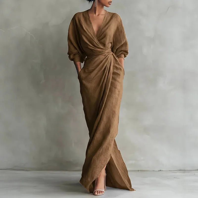 Veldara | Women's Wrap Maxi Dress Deep V-Neck - Pink - Image 2