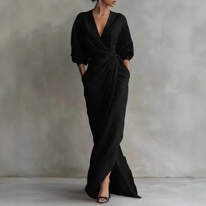 Veldara | Women's Wrap Maxi Dress Deep V-Neck - Pink - Image 3