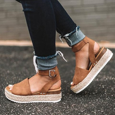 Veldira | Women's Platform Espadrille Ankle Strap Sandals - Brown - Image 1