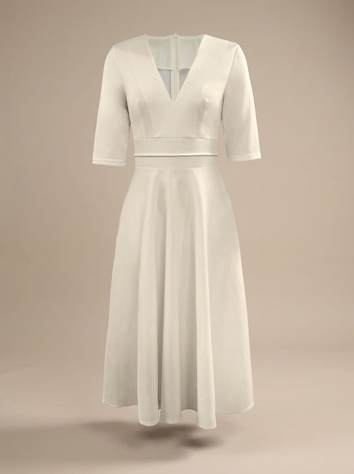 Veldris | Women's Deep V-Neck Midi Cocktail Dress - Cream - Image 5
