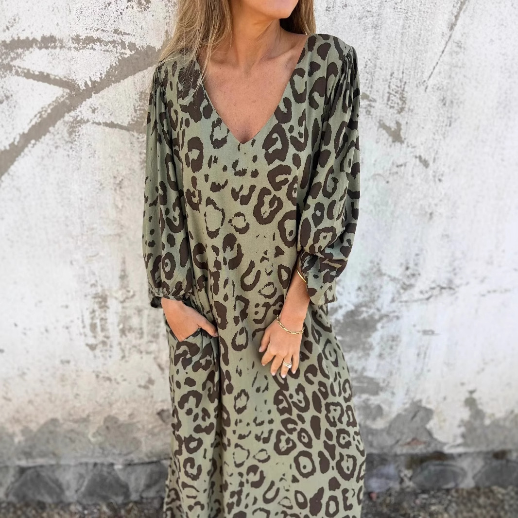 Veldris | Women's Leopard Print Midi Dress - Leopard - Image 1