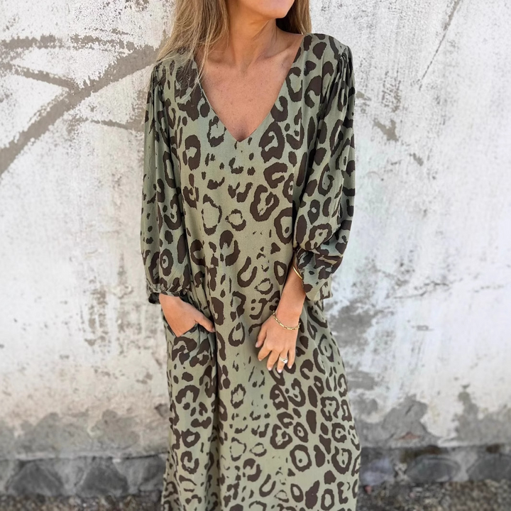 Veldris | Women's Leopard Print Midi Dress - Leopard - Image 1