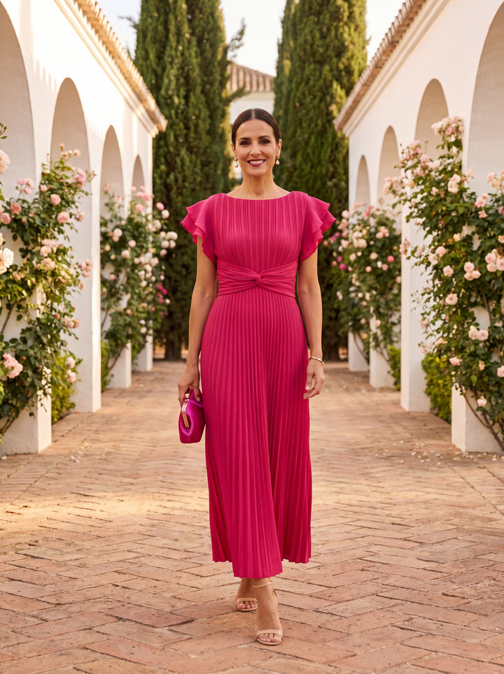 Veldris | Women's Pleated Maxi Dress Formal Gown - Hot Pink - Image 1