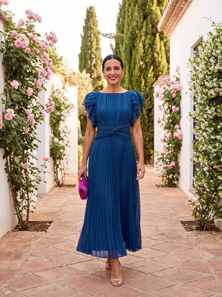Veldris | Women's Pleated Maxi Dress Formal Gown - Hot Pink - Image 2