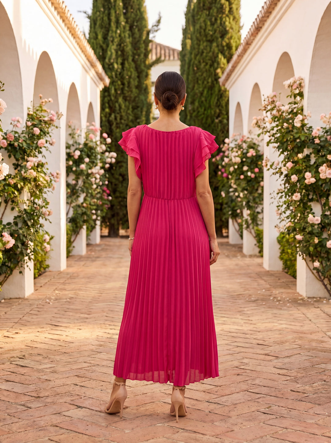 Veldris | Women's Pleated Maxi Dress Formal Gown - Hot Pink - Image 4