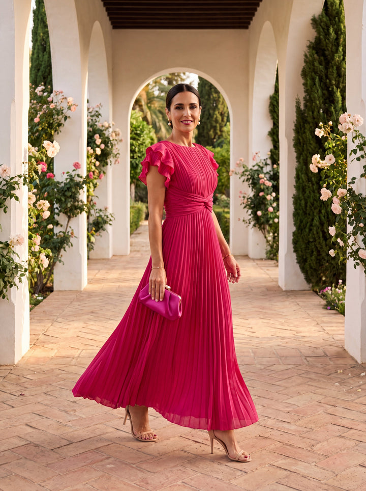 Veldris | Women's Pleated Maxi Dress Formal Gown - Hot Pink - Image 5