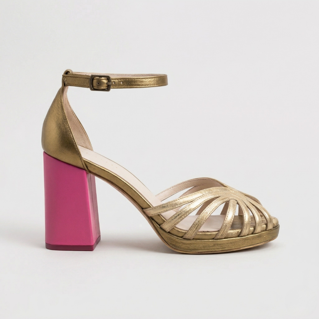 Veldris | Women's Strappy Sandals Block Heel - Gold - Image 1