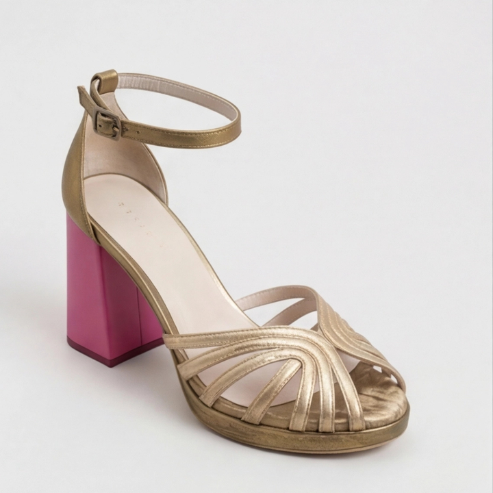 Veldris | Women's Strappy Sandals Block Heel - Gold - Image 2