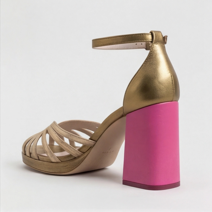 Veldris | Women's Strappy Sandals Block Heel - Gold - Image 4