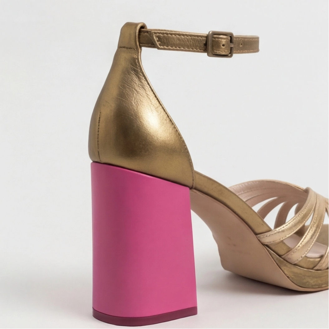 Veldris | Women's Strappy Sandals Block Heel - Gold - Image 7