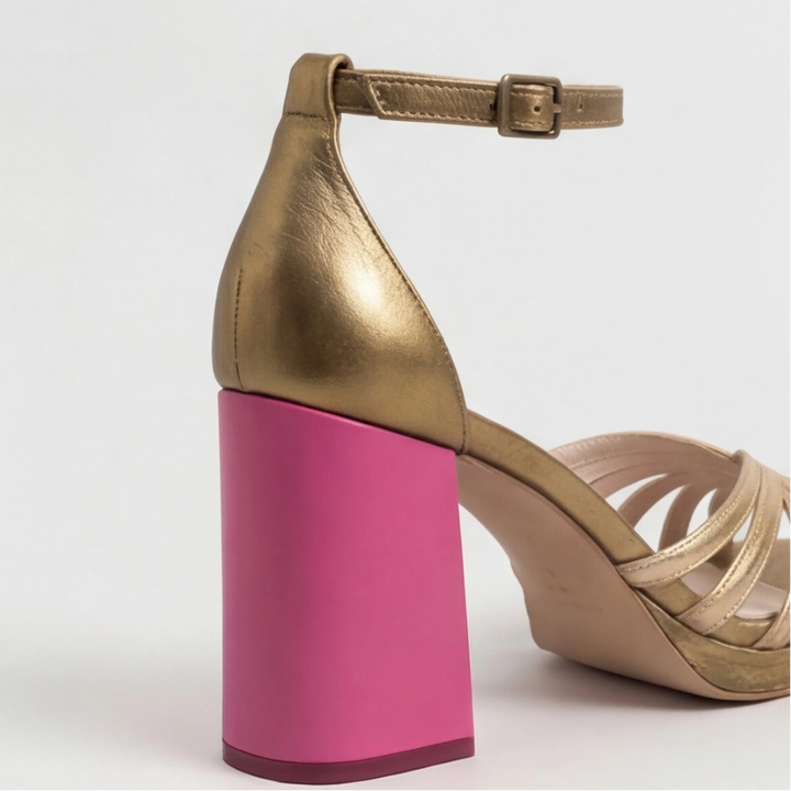 Veldris | Women's Strappy Sandals Block Heel - Gold - Image 7