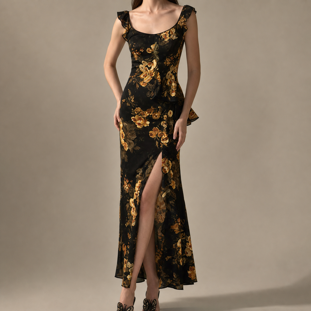 Veldris | Women's Wedding Guest Floral Maxi Dress - Black - Image 1