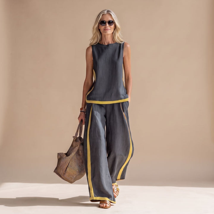 Veldwyn | Women's Boho Top & Wide-Leg Pants Set - Dark Grey - Image 3