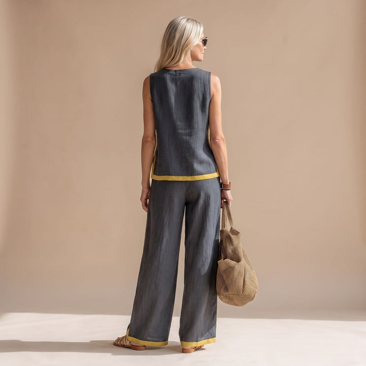 Veldwyn | Women's Boho Top & Wide-Leg Pants Set - Dark Grey - Image 4