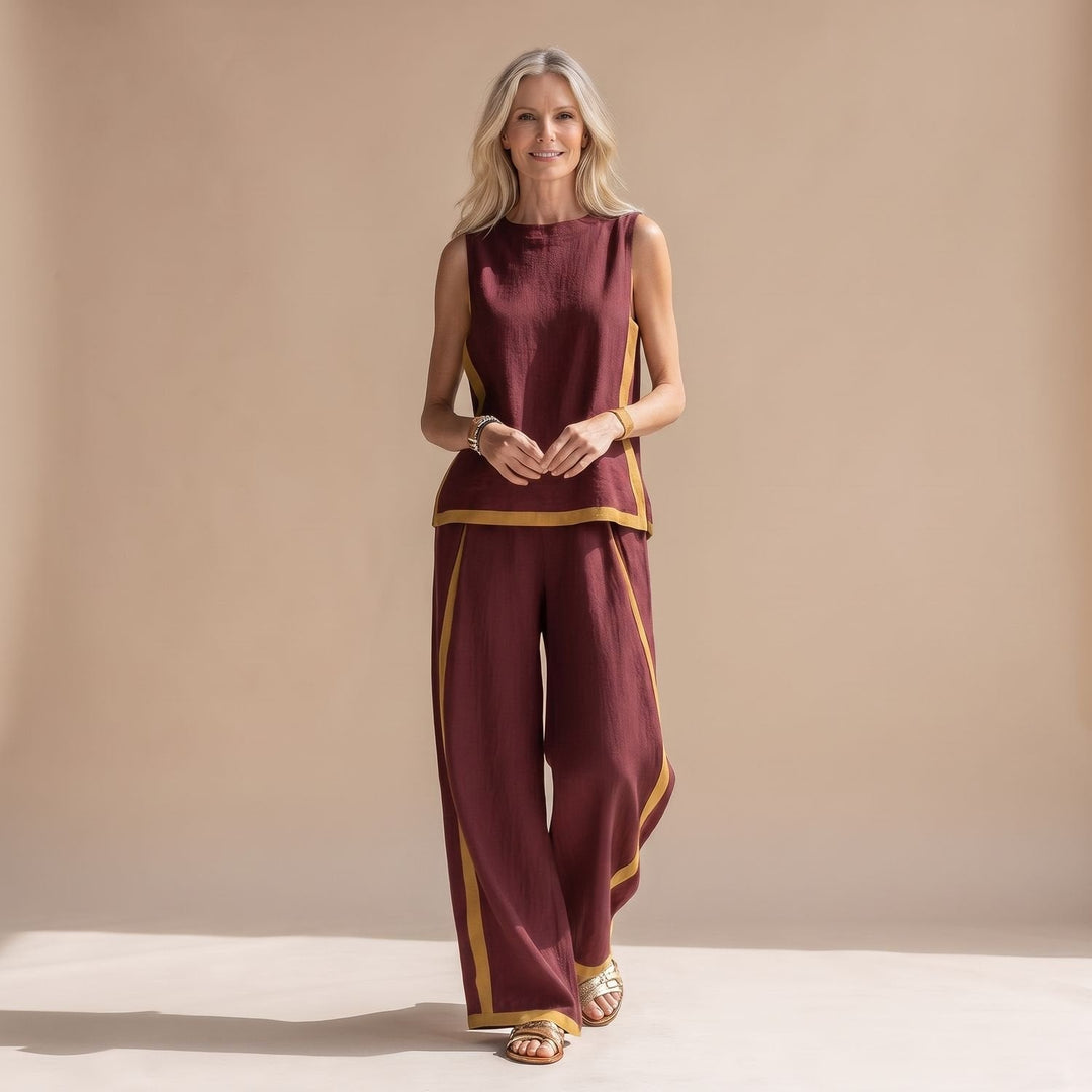 Veldwyn | Women's Boho Top & Wide-Leg Pants Set - Dark Grey - Image 9