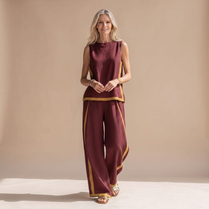 Veldwyn | Women's Boho Top & Wide-Leg Pants Set - Dark Grey - Image 9