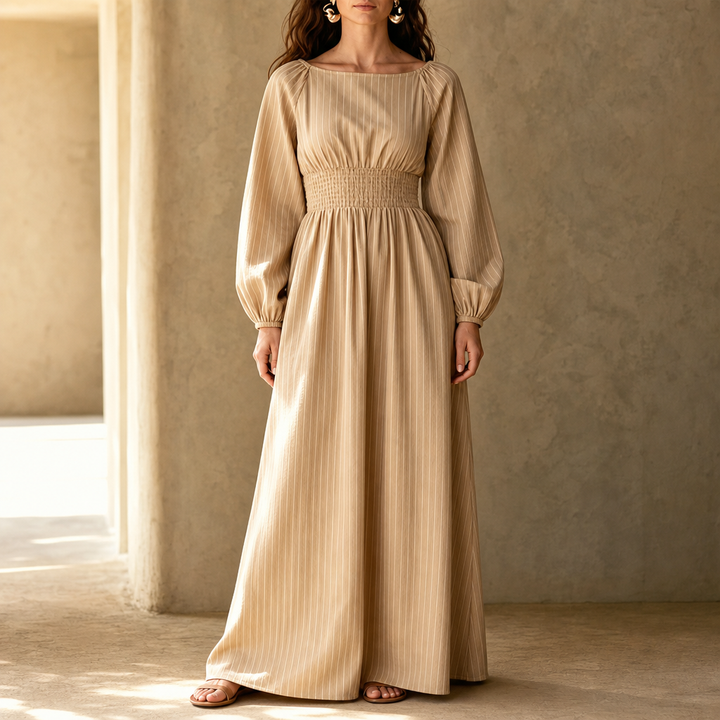 Veldwyn | Women's Wedding Guest Maxi Dress Long Sleeve - Beige - Image 1