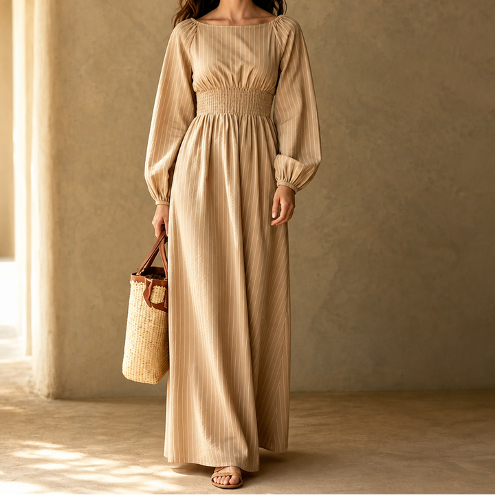 Veldwyn | Women's Wedding Guest Maxi Dress Long Sleeve - Beige - Image 13