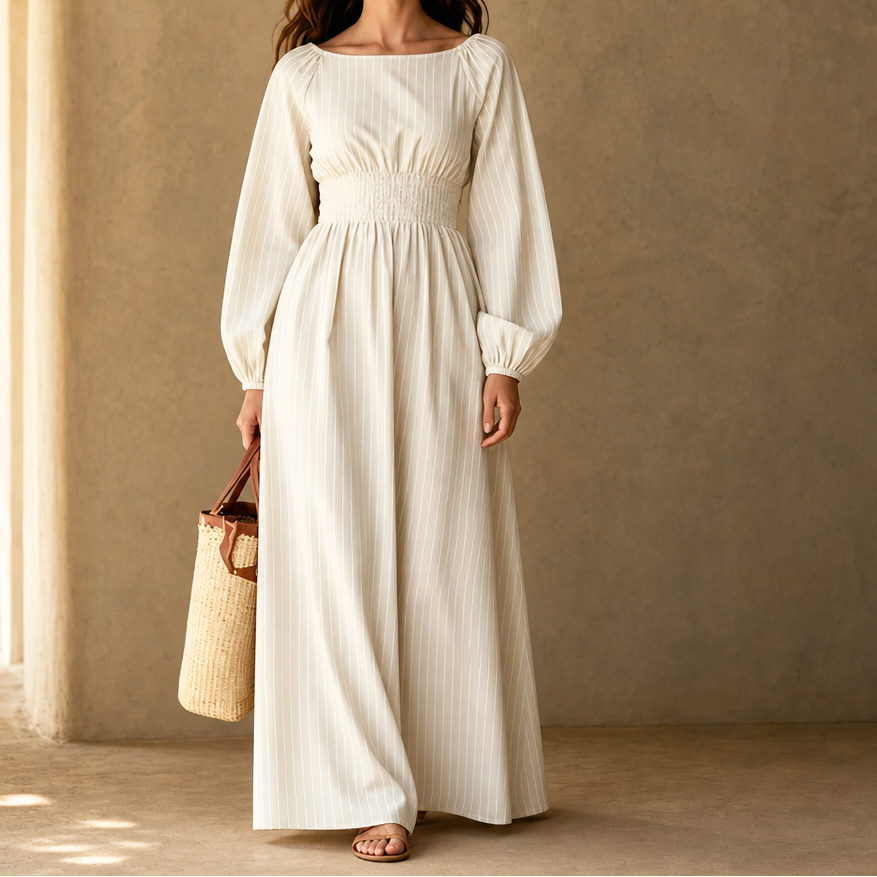 Veldwyn | Women's Wedding Guest Maxi Dress Long Sleeve - Beige - Image 14