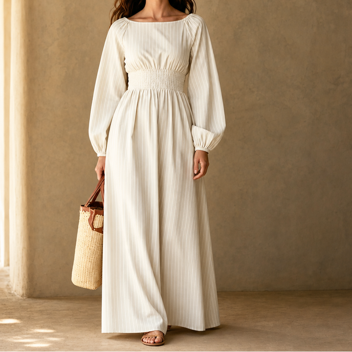 Veldwyn | Women's Wedding Guest Maxi Dress Long Sleeve - Beige - Image 14