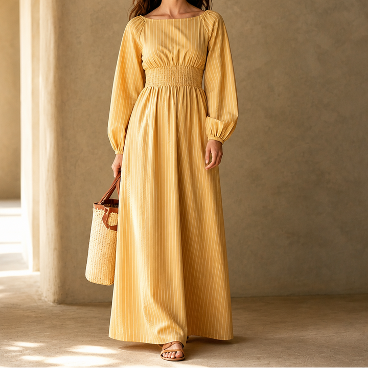 Veldwyn | Women's Wedding Guest Maxi Dress Long Sleeve - Beige - Image 15