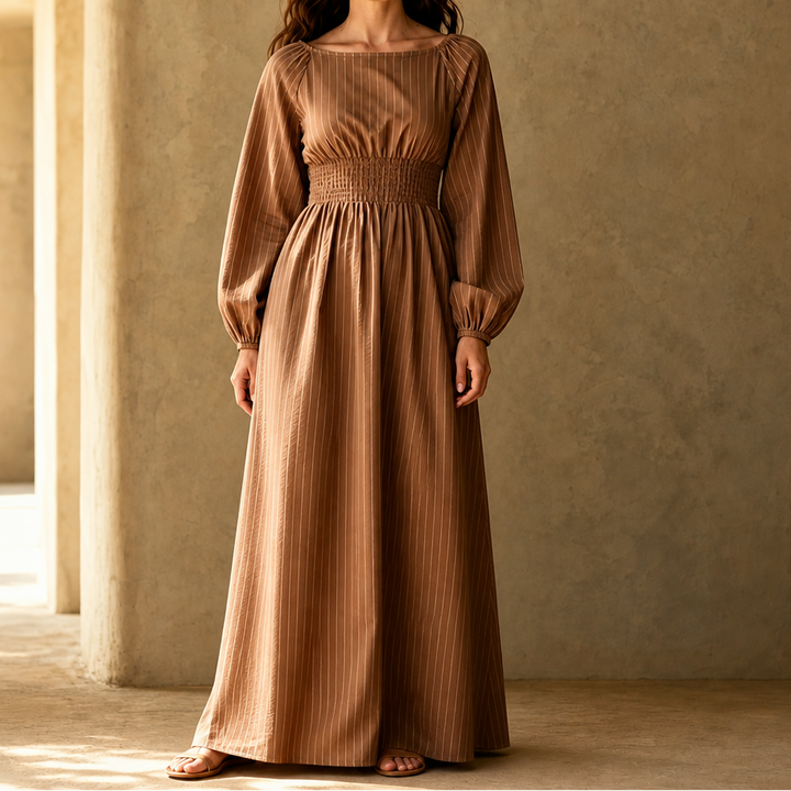 Veldwyn | Women's Wedding Guest Maxi Dress Long Sleeve - Beige - Image 16